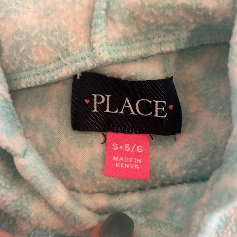 2 The Children’s Place Girls Hoodies- Aqua Leopard Print & Black w Polkadots